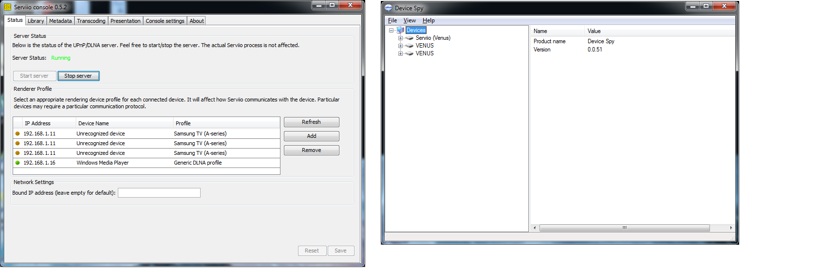 Serviio console DLNA Info.png