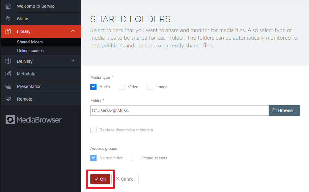 Add new shared folder details